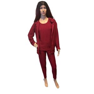 Burgundy Textured 3-Piece Amazon Brand Outfit – Tank, Hoodie & Leggings – L/XL